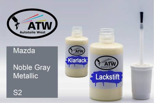 Mazda, Noble Gray Metallic, S2: 20ml Lackstift + 20ml Klarlack - Set, von ATW Autoteile West.